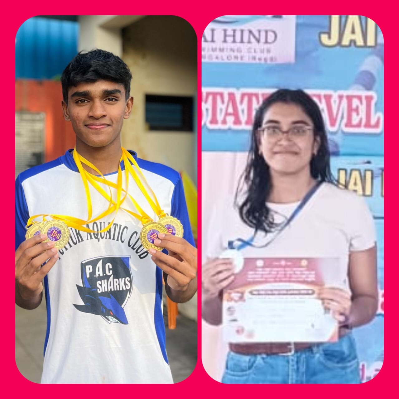 4 Gold medals and 1 Silver medal in the District Level Dasara Swim Meet .